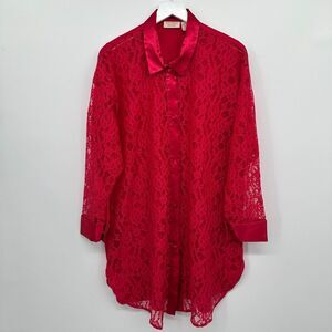 Vintage Victoria Secret Gold Label Nightgown Size M L Red Satin Lace‎ Sexy